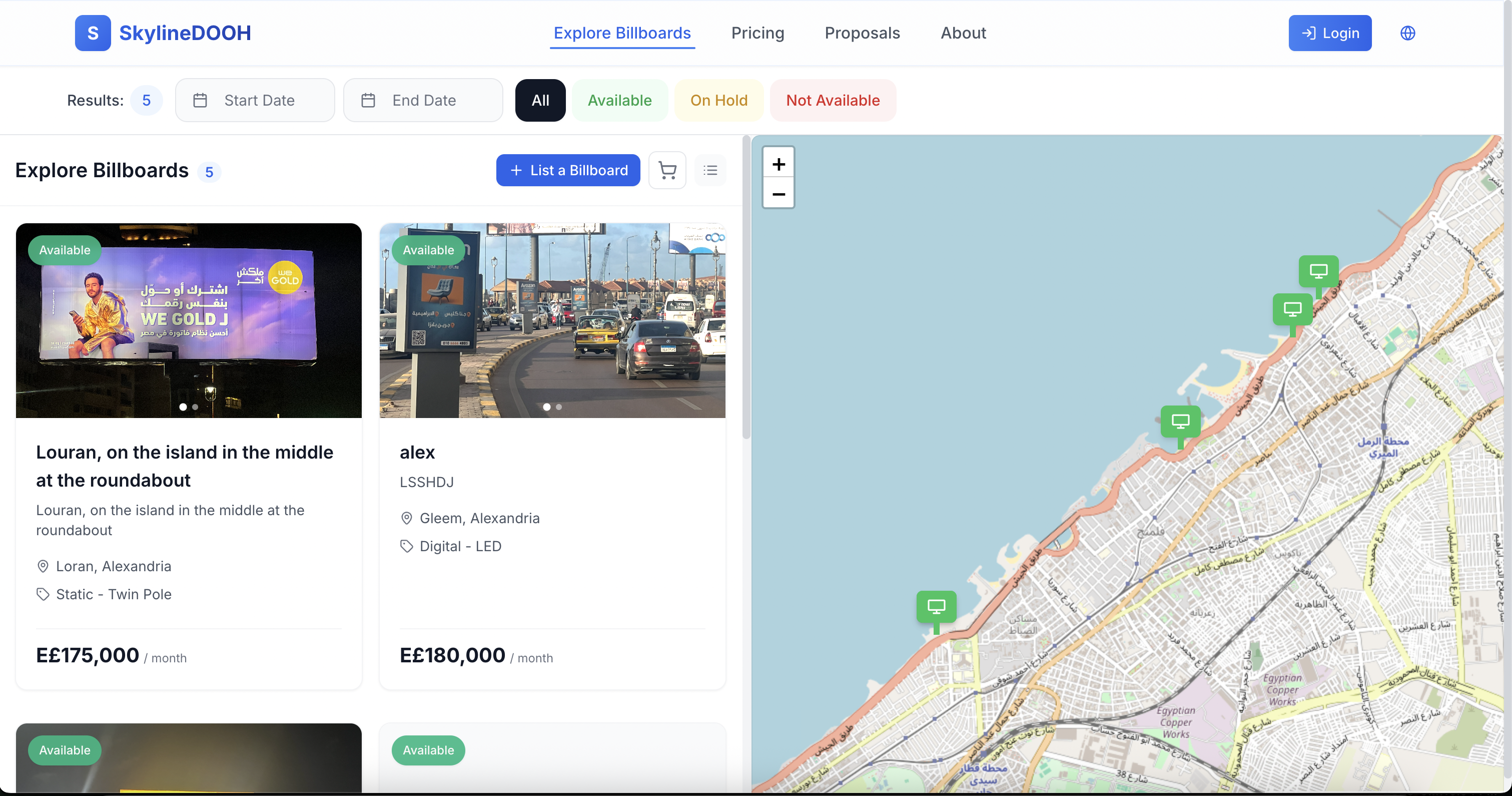 SkylineDOOH Platform — Browse and book billboard advertising spaces across Egypt